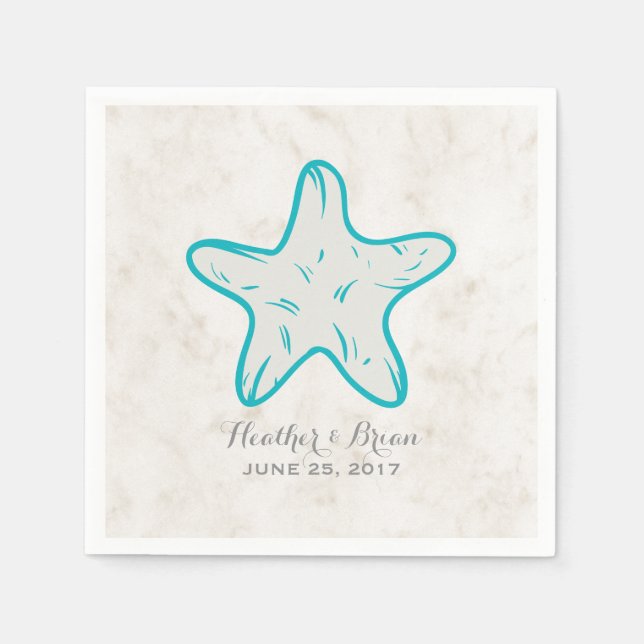 Servilleta De Papel Boda Turquoise Rustic Starfish (Anverso)