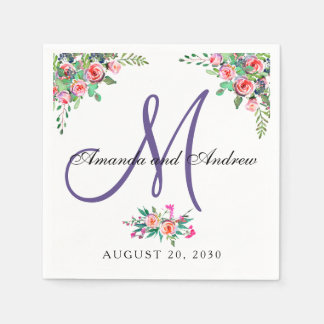 Servilleta De Papel Boda ultravioleta floral elegante del monograma