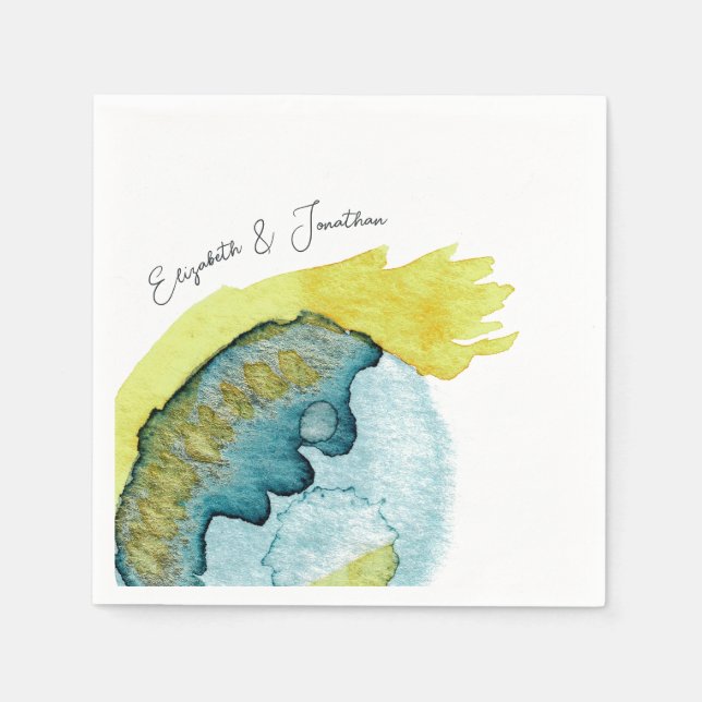 Servilleta De Papel Boda único de arte acuático con abstracto amarillo (Anverso)