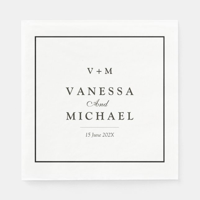 Servilleta De Papel Boda único simple de borde negro (Anverso)