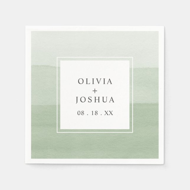 Servilleta De Papel Boda verde acuarela (Anverso)