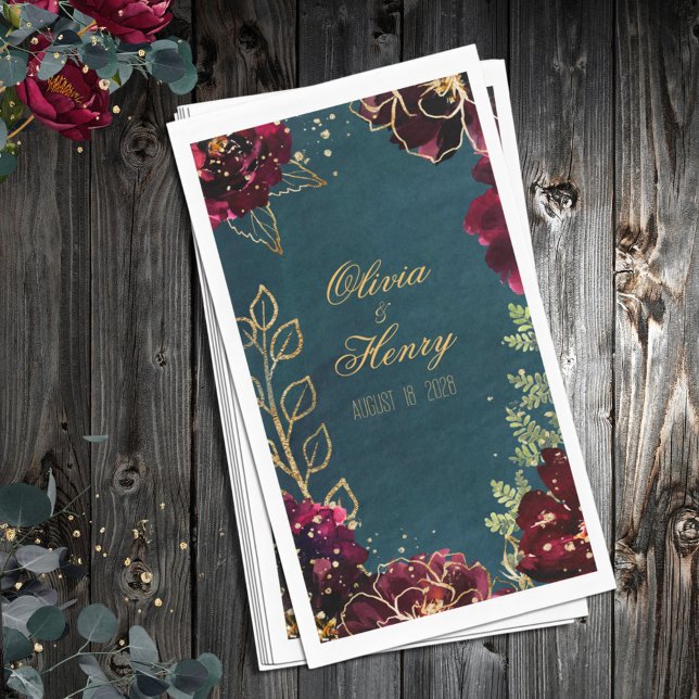 Servilleta De Papel Boda verde azulado de burdeos jewel tones (Subido por el creador)