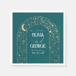 Servilleta De Papel Boda Verde azulado de las estrellas celestes de la