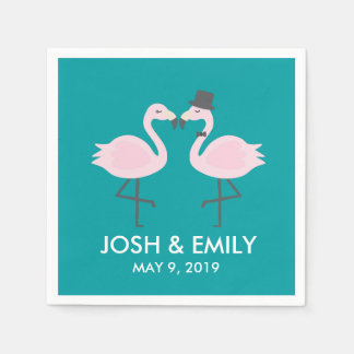 Servilleta De Papel Boda verde azulado Flamingo Bride y Groom Pair