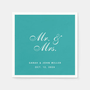 Servilleta De Papel Boda verde azulado Sr. y Sra. Elegant Script