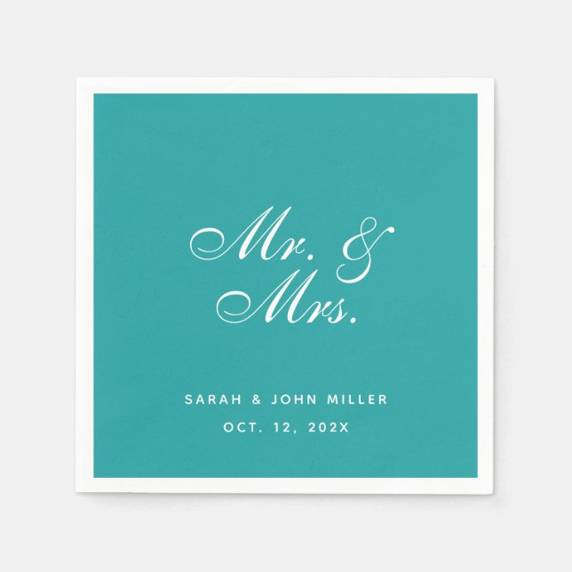 Servilleta De Papel Boda verde azulado Sr. y Sra. Elegant Script (Anverso)