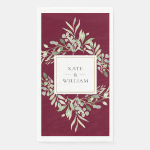 Servilleta De Papel Boda Verde Botánica Floral Rojo Burdeos