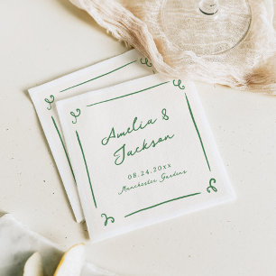 Servilleta De Papel Boda Verde Caprichosa Dibujada a Mano