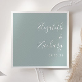 Servilleta De Papel Boda Verde de Cristal de Mar con Letra Moderna