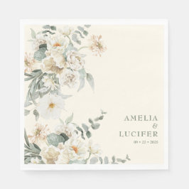 Servilleta De Papel Boda verde de salvia floral de marfil neutra
