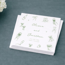 Servilleta De Papel Boda Verde Dibujada a Mano