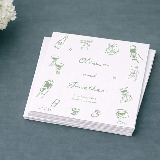 Servilleta De Papel Boda Verde Dibujada a Mano (Subido por el creador)