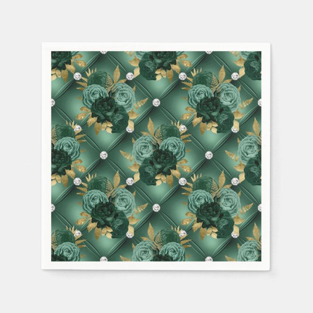 Servilleta De Papel Boda Verde Esmeralda y Dorado (Anverso)