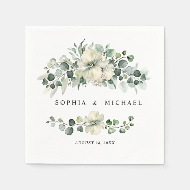 Servilleta De Papel Boda Verde Eucalipto (Anverso)