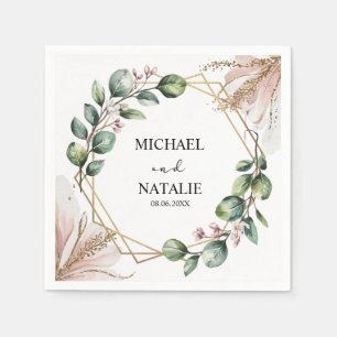 Servilleta De Papel Boda Verde Eucalipto Nombres y Fecha Personalizado