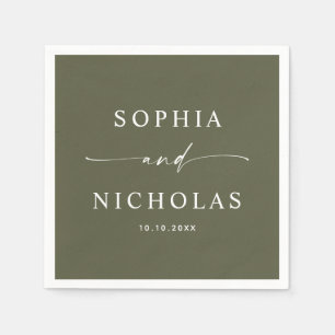 Servilleta De Papel Boda Verde Oliva Silenciada Bosque Minimalista