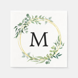Servilleta De Papel Boda Verde Oro Monograma Verde Eucalipto