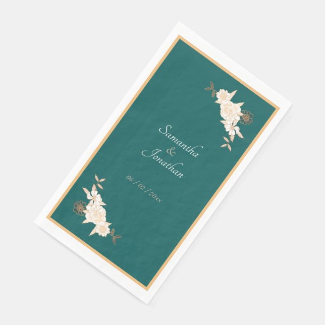 Servilleta De Papel Boda Verde Oscuro con Rosas Crema (Esquina)