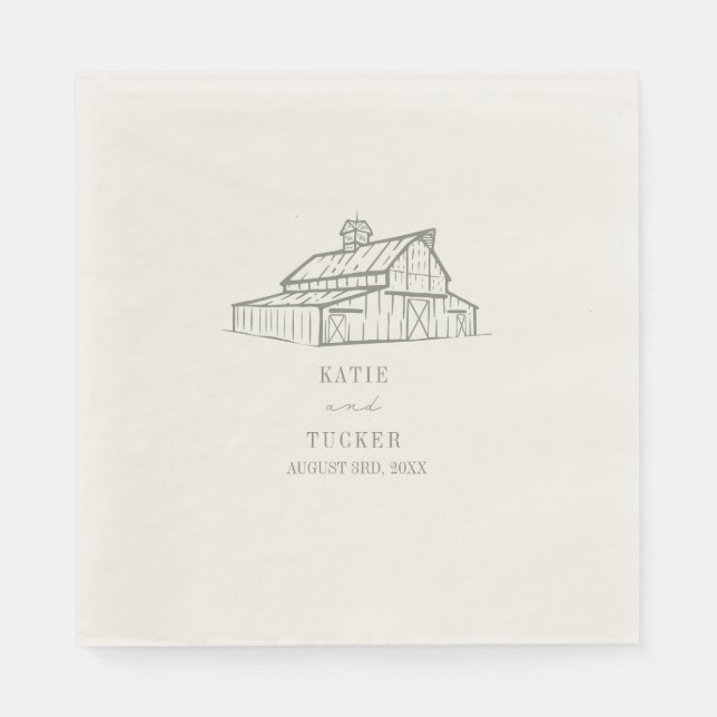 Servilleta De Papel Boda Verde Rustico Barn Sage (Anverso)