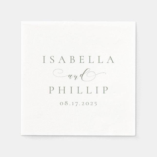Servilleta De Papel Boda verde sabio sencillo y elegante (Anverso)