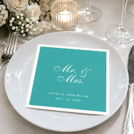 Servilleta De Papel Boda Verde Teal Sr. y Sra. Letra Elegante
