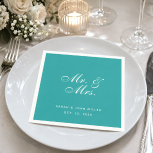 Servilleta De Papel Boda Verde Teal Sr. y Sra. Letra Elegante
