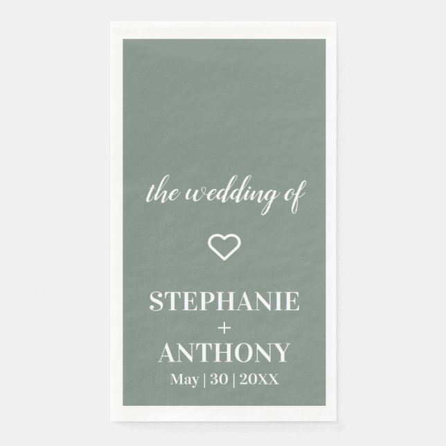 Servilleta De Papel Boda verde y blanco sabio minimalista (Anverso)