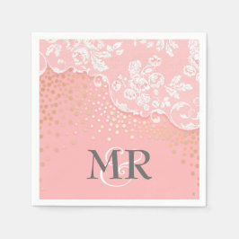 Servilleta De Papel Boda vinícola rosa Lace Gold Confetti