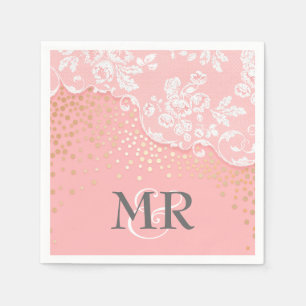 Servilleta De Papel Boda vinícola rosa Lace Gold Confetti