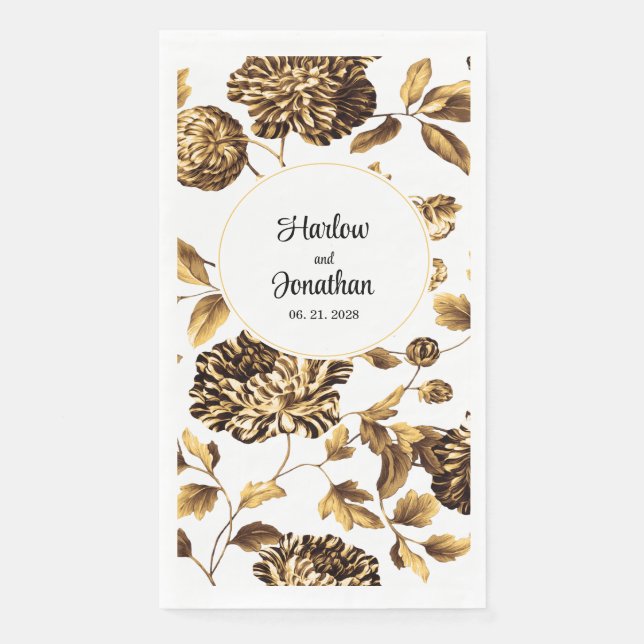 Servilleta De Papel Boda Vino Floral Vintado Blanco Y Oro (Anverso)