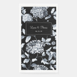 Servilleta De Papel Boda Vino Floral Vintage Plateado Negro y Blanco