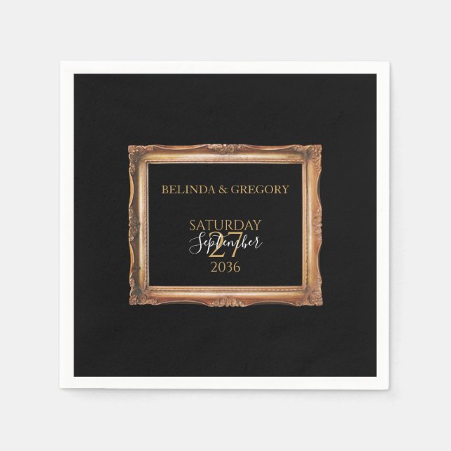 Servilleta De Papel Boda Vintage Black & Gold (Anverso)