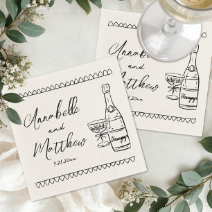 Servilleta De Papel Boda Vintage Dibujada a Mano