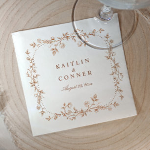 Servilleta De Papel Boda Vintage Floral Terracota Naranja Francesa