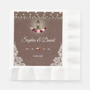 Servilleta De Papel Boda Vintage Lace Burlap Lantern String Lights