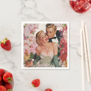 Servilleta De Papel Boda Vintage, Novios Recién Casados Retro