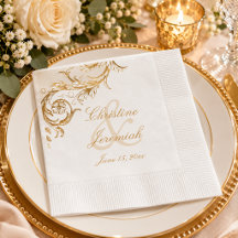 Boda Vintage Oro Floral Damask Script Blanco