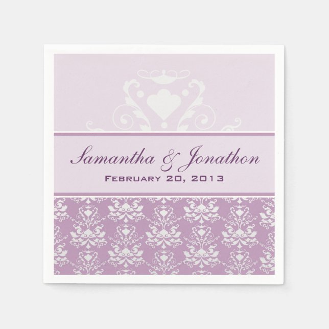 Servilleta De Papel Boda violeta africana y damascal plateada (Anverso)