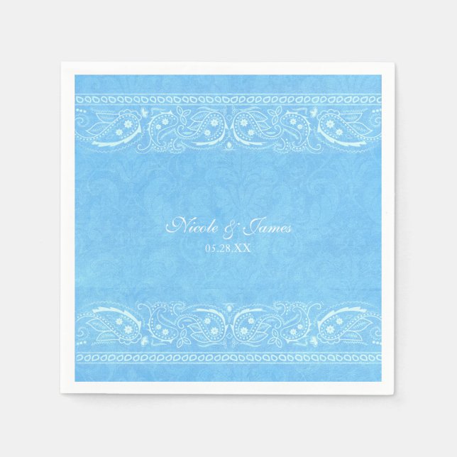 Servilleta De Papel Boda Western Country Paisley Rústico Azul (Anverso)