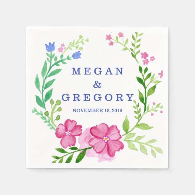 Servilleta De Papel Boda Wreath de color de agua (Anverso)