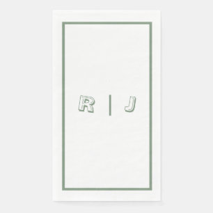 Servilleta De Papel Bodas Blancas Iniciales Monograma Retro Verde Salv