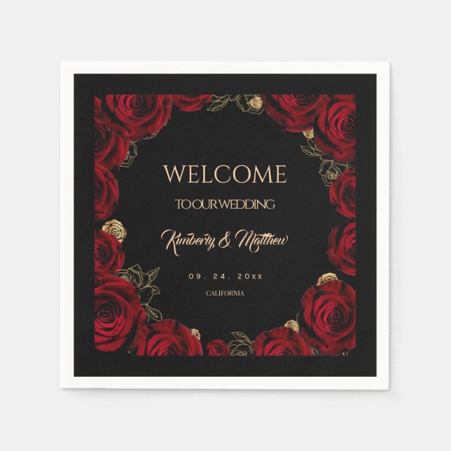 Servilleta De Papel Bodas Boho de Rosas de Borgoña (Anverso)