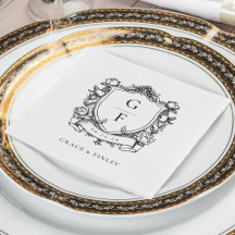 Bodas con Cresta de Monograma de Rosas Francesas E
