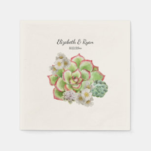 Servilleta De Papel Bodas con flores blancas y suculentas hermosas,