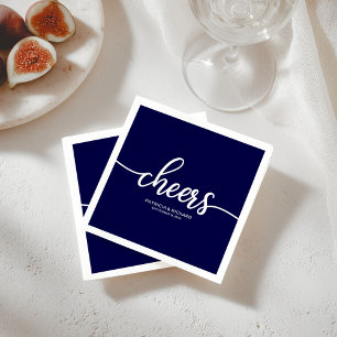 Servilleta De Papel Bodas de caligrafía azul marino chic - Cheers