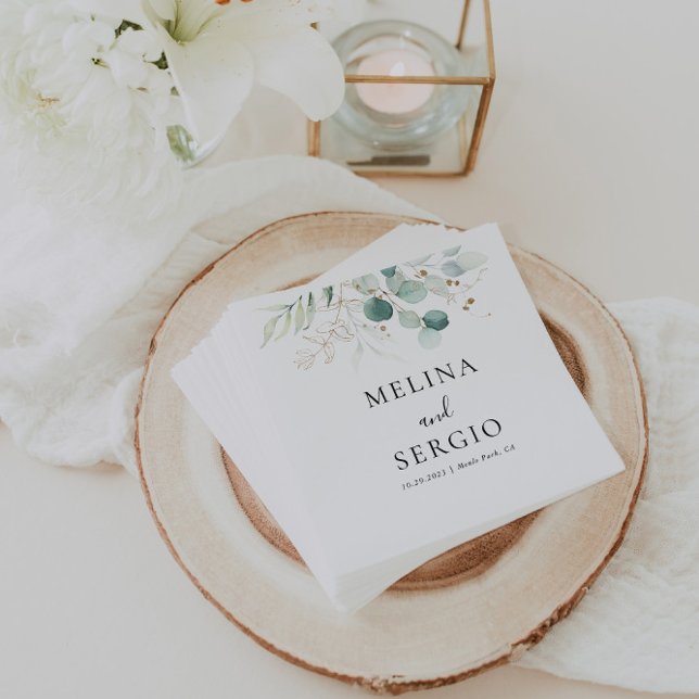 Servilleta De Papel Bodas de caligrafía de hojas verdes doradas (Subido por el creador)