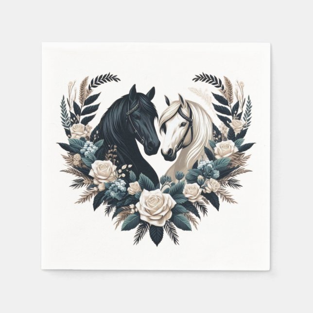 Servilleta De Papel Bodas de campo-caballos enamorados (Anverso)