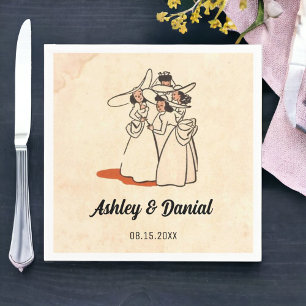 Servilleta De Papel Bodas de Cómic Retro Vintage Años 50 Damas de Hono
