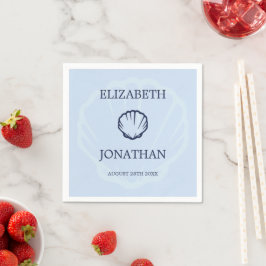 Servilleta De Papel Bodas de conchas azules costeras
