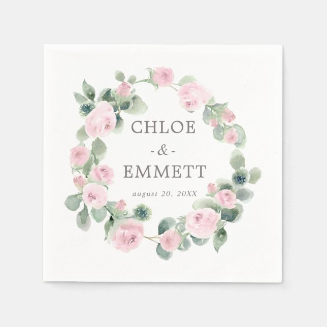 Servilleta De Papel Bodas de Eucaliptos Florales de Rosa (Anverso)